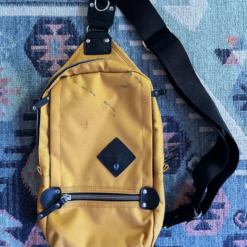 🎒 Harvest Label Sling Pack – Mustard Yellow – Japanese Urban Style – Gently Used